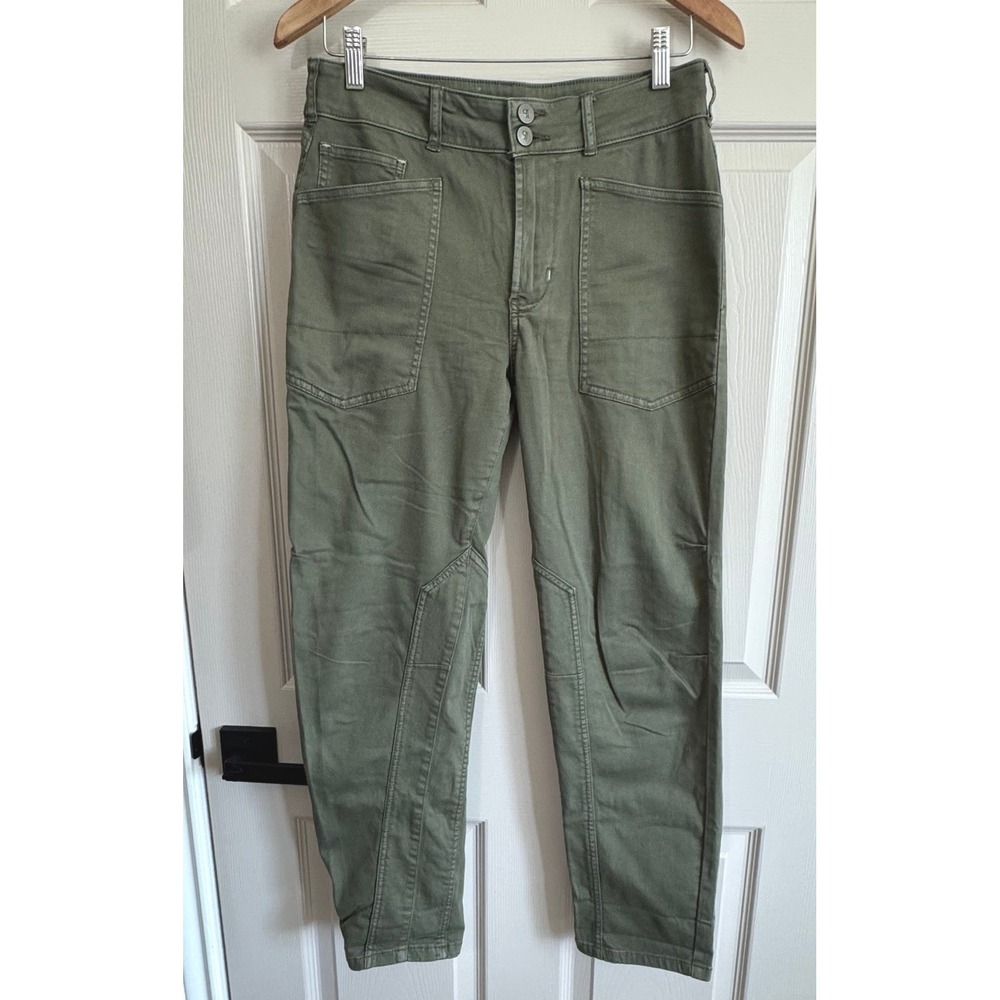 Pilcro Utility Pants Womens 27 Green High Rise Tapered Cargo Cotton Casual